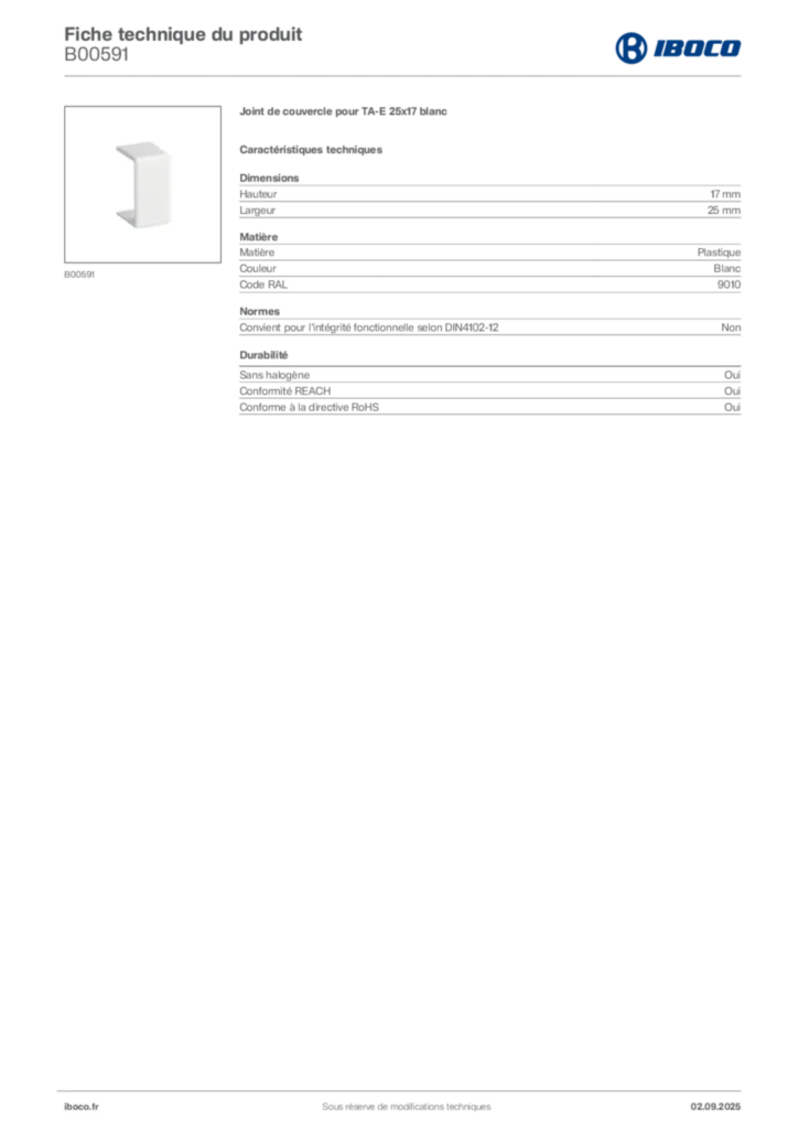 Image Iboco Fiche technique du produit B00591 | Hager France