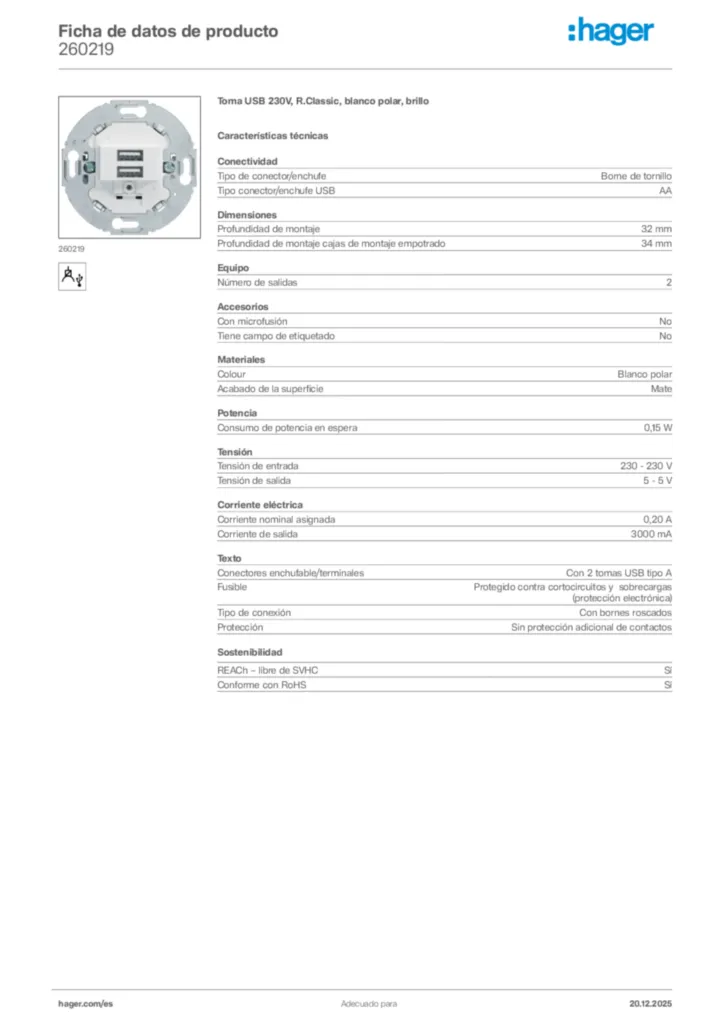Imagen Hager Ficha de datos de producto 260219 | Hager España