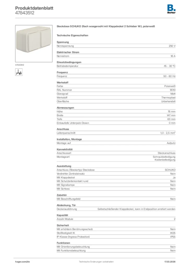 Bild Berker Produktdatenblatt 47843512 | Hager Deutschland