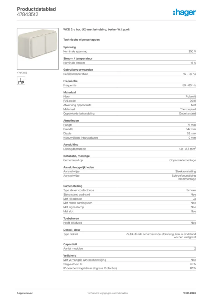 Afbeelding Hager Productdatablad 47843512 | Hager Nederland