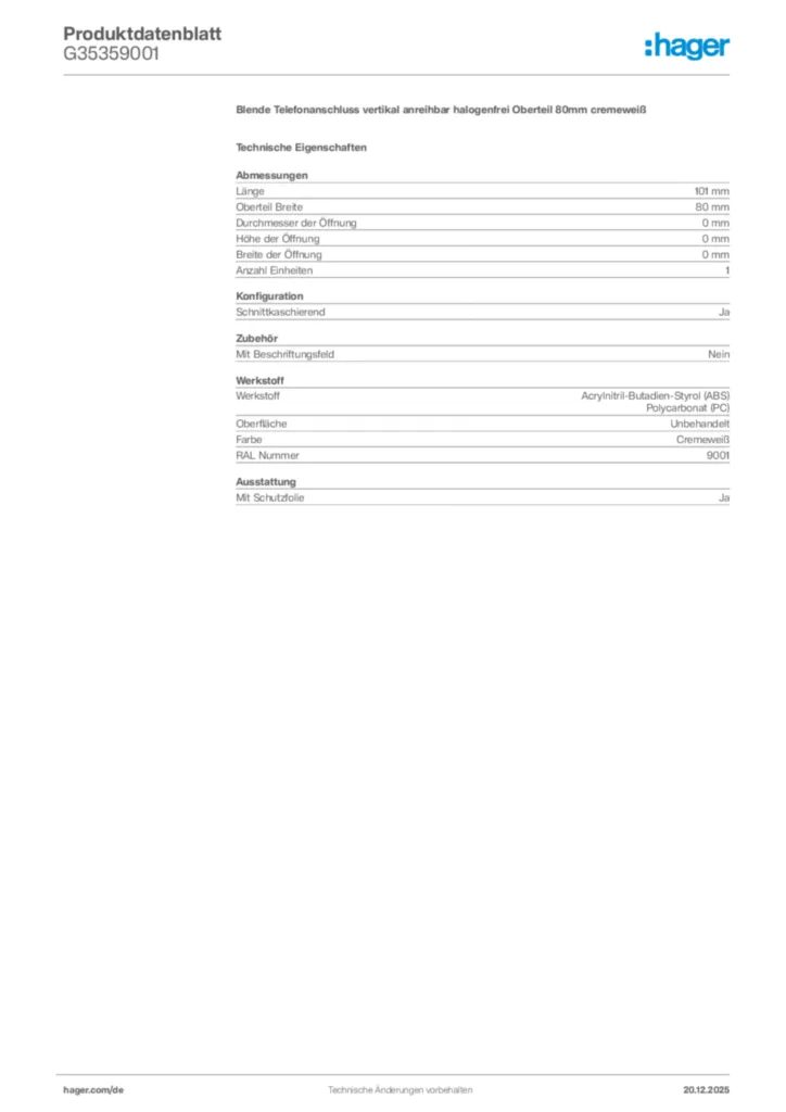 Bild Hager Produktdatenblatt G35359001 | Hager Deutschland