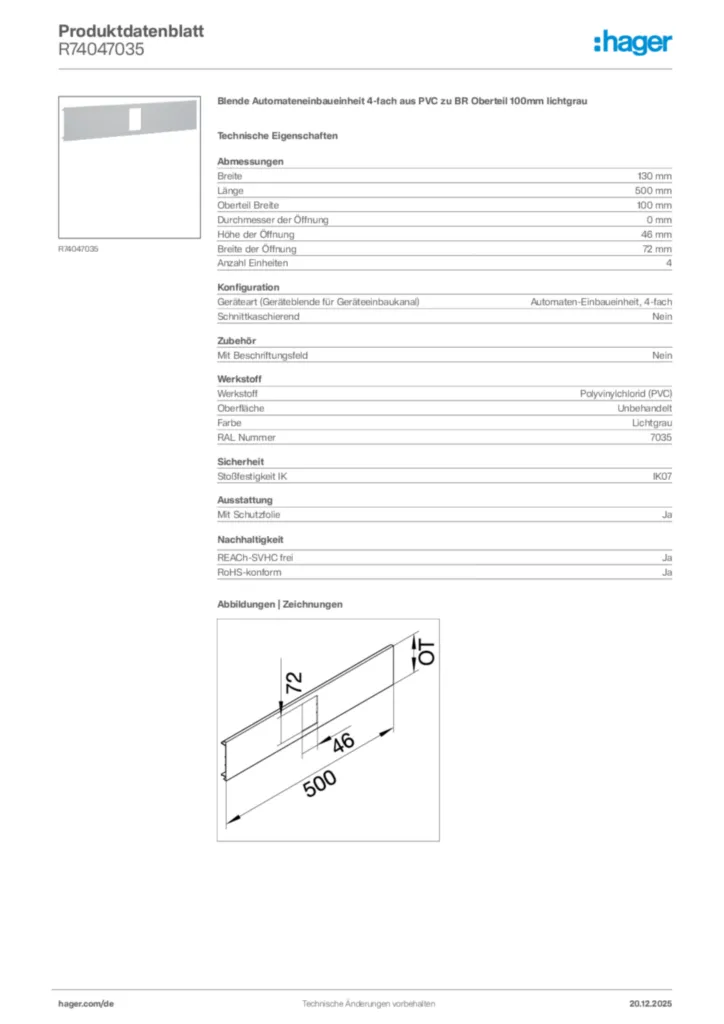 Bild Hager Produktdatenblatt R74047035 | Hager Deutschland