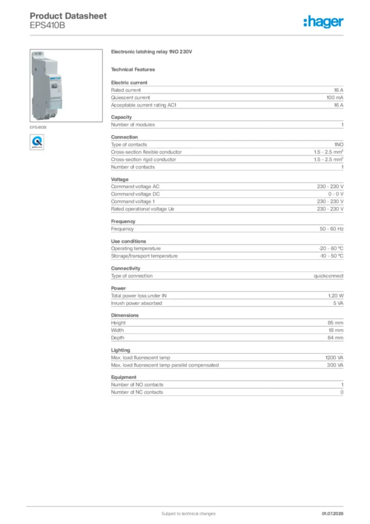 Image Hager Product data sheet EPS410B  | Hager Africa