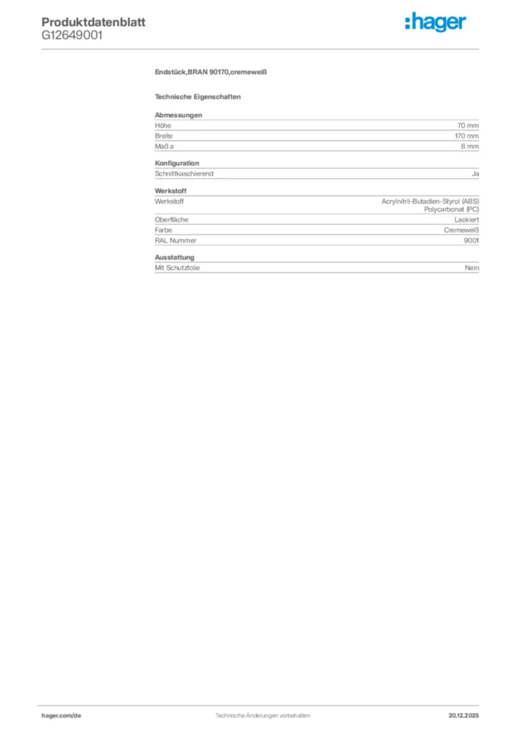 Bild Hager Produktdatenblatt G12649001 | Hager Deutschland