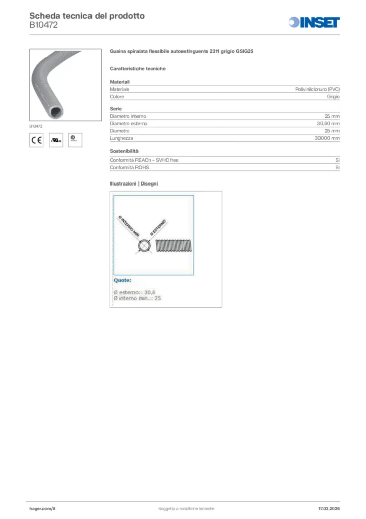 Immagine Inset Scheda tecnica del prodotto B10472 | Hager Italia
