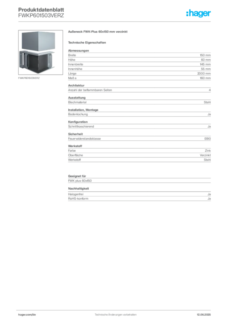 Bild Hager Produktdatenblatt FWKP601503VERZ | Hager Deutschland