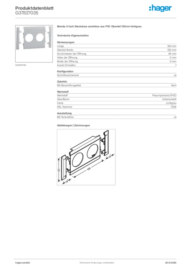 Bild Hager Produktdatenblatt G37827035 | Hager Deutschland