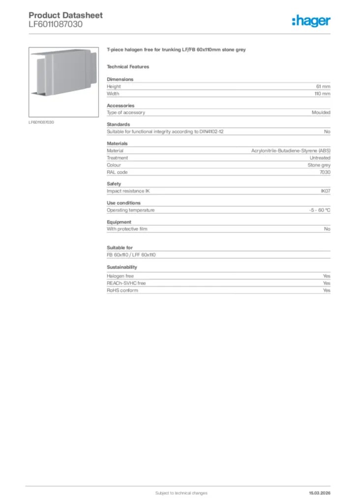 Image Hager Product data sheet LF6011087030  | Hager Africa