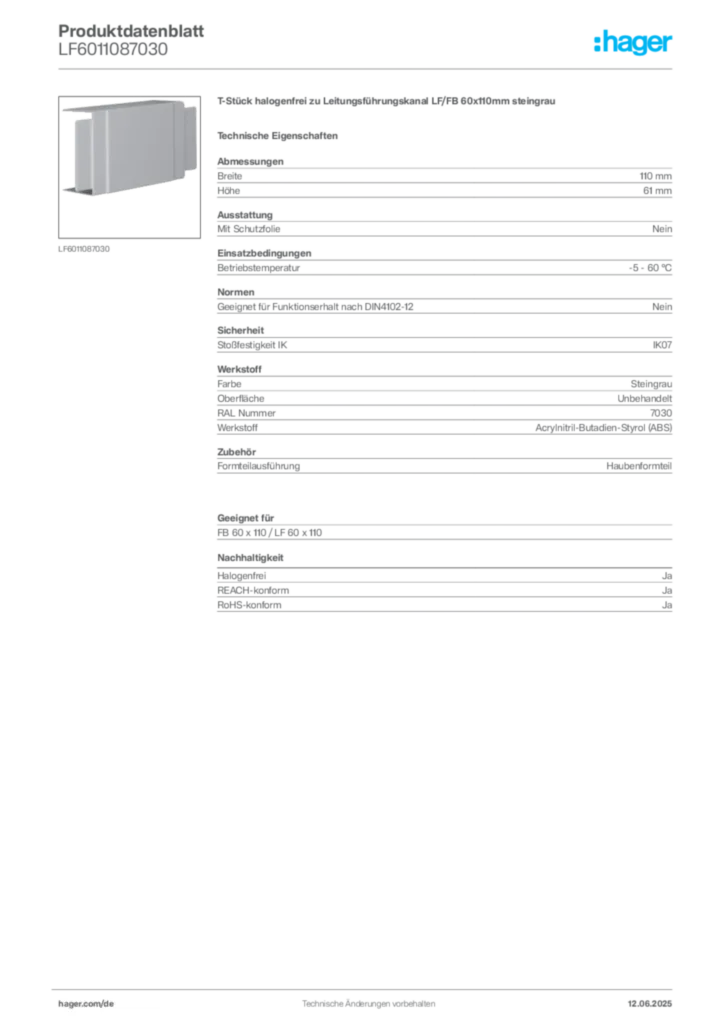 Bild Hager Produktdatenblatt LF6011087030 | Hager Deutschland