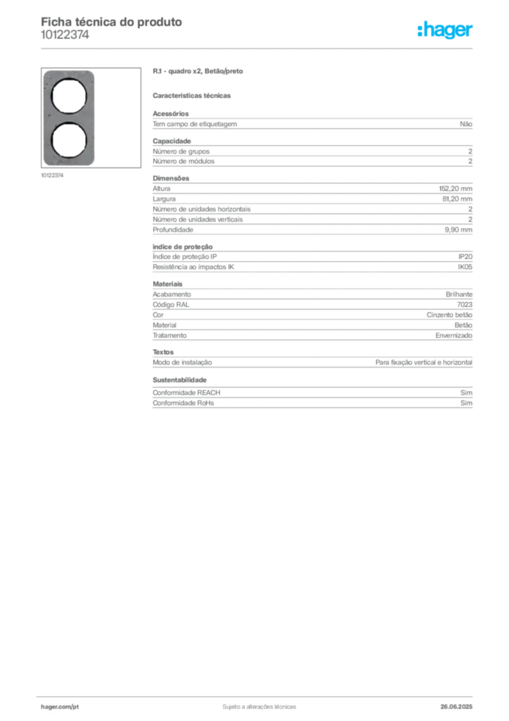 Imagem Hager Ficha técnica do produto 10122374 | Hager Portugal
