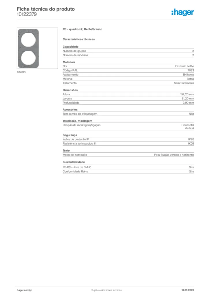 Imagem Hager Ficha técnica do produto 10122379 | Hager Portugal