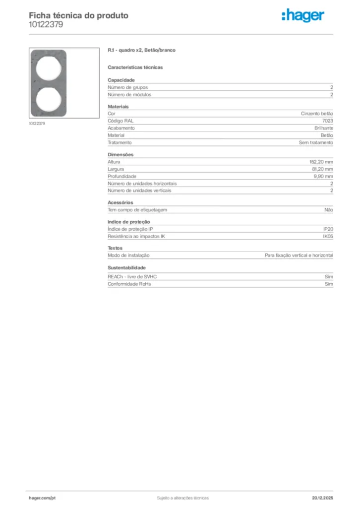 Imagem Hager Ficha técnica do produto 10122379 | Hager Portugal