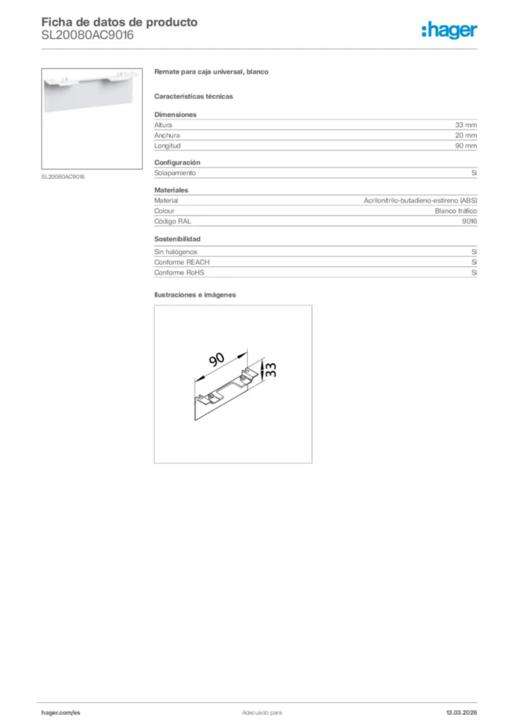 Imagen Hager Ficha de datos de producto SL20080AC9016 | Hager España