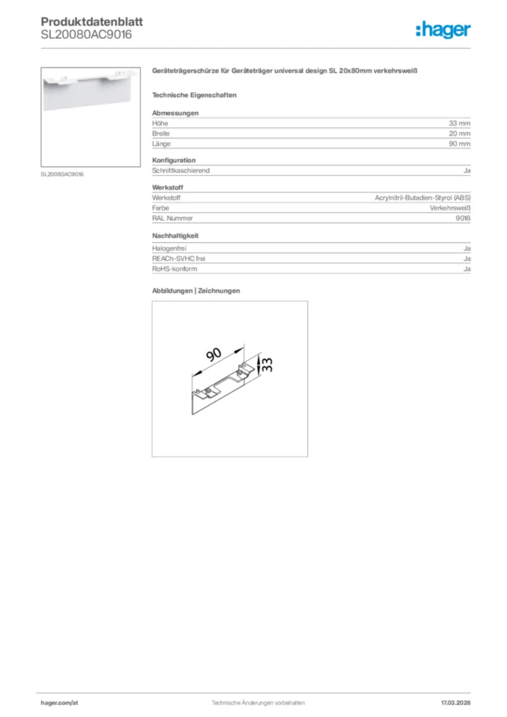 Bild Hager Produktdatenblatt SL20080AC9016 | Hager Deutschland