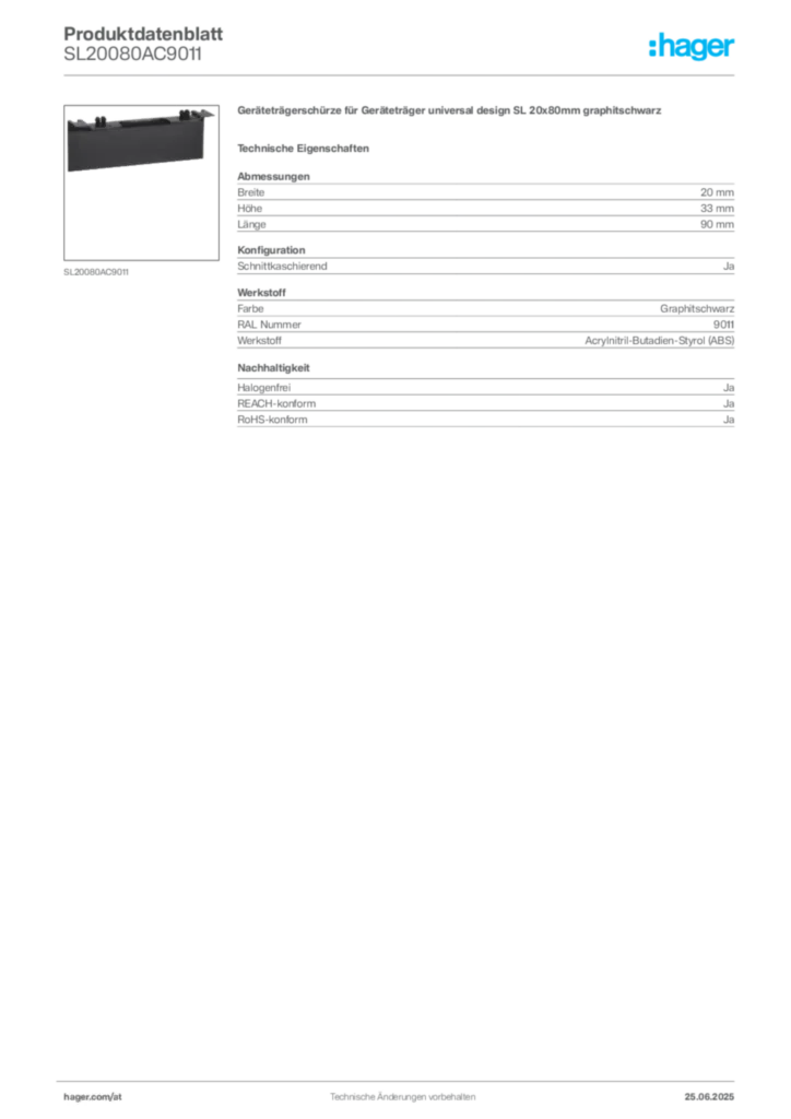 Bild Hager Produktdatenblatt SL20080AC9011 | Hager Deutschland