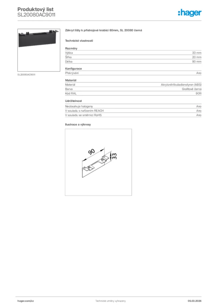 Obrázek Hager Product data sheet SL20080AC9011 | Hager
