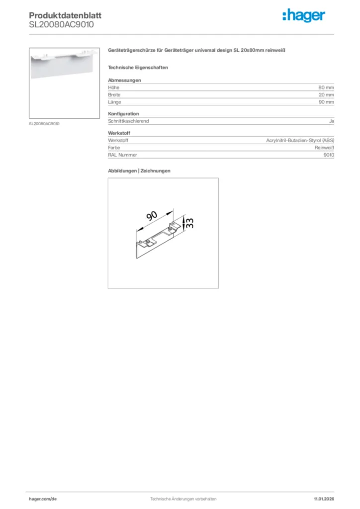 Bild Hager Produktdatenblatt SL20080AC9010 | Hager Deutschland