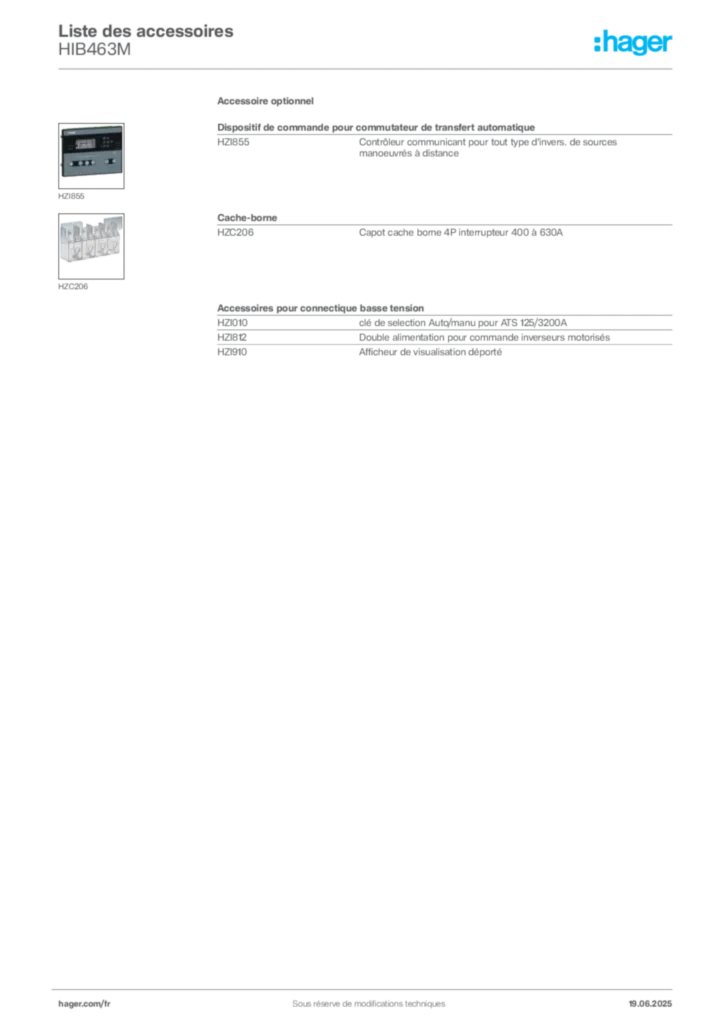 Image Hager Fiche technique du produit HIB463M | Hager France