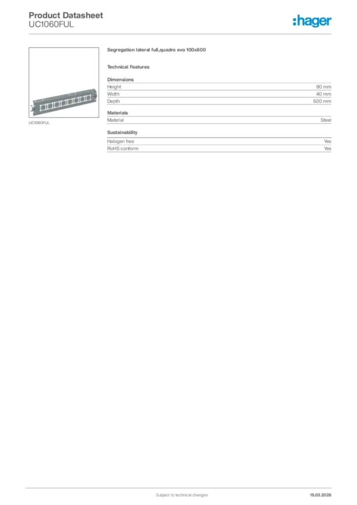 Image Hager Product data sheet UC1060FUL  | Hager Africa
