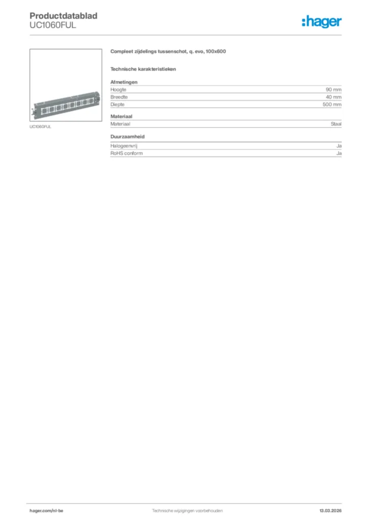 Afbeelding Hager Productdatablad UC1060FUL | Hager Belgium