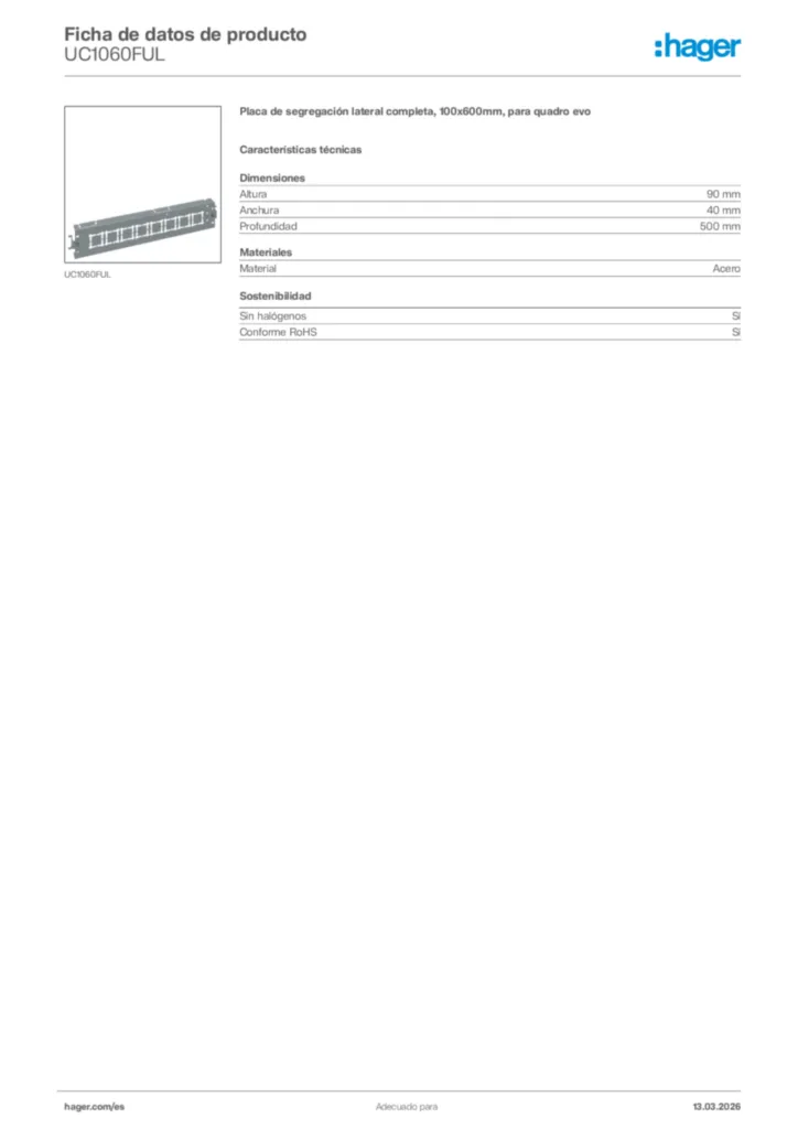Imagen Hager Ficha de datos de producto UC1060FUL | Hager España