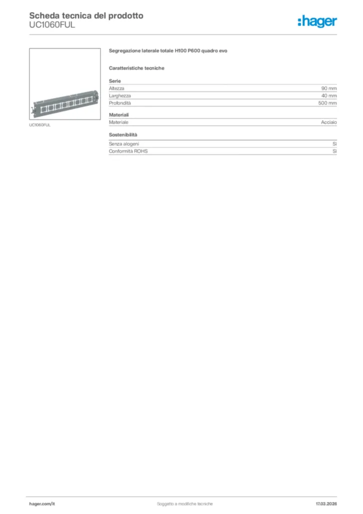 Immagine Hager Scheda tecnica del prodotto UC1060FUL | Hager Italia