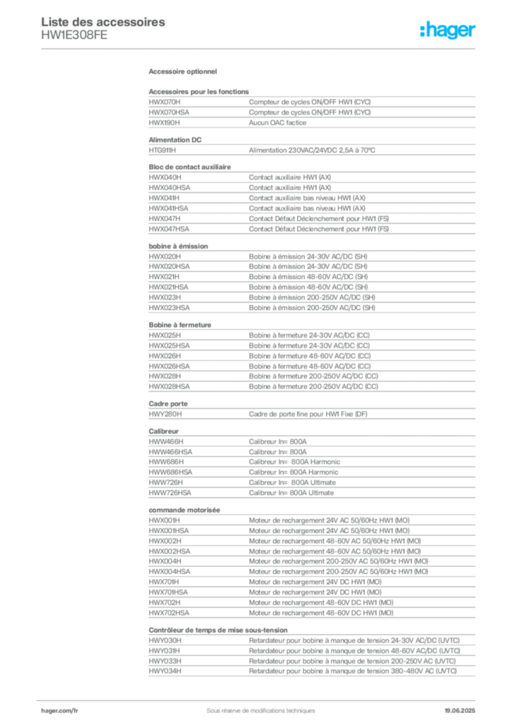 Image Hager Fiche technique du produit HW1E308FE | Hager France