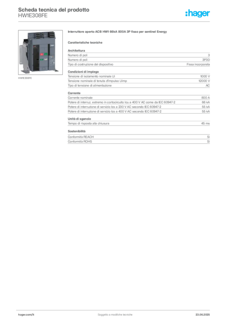 Immagine Hager Scheda tecnica del prodotto HW1E308FE | Hager Italia