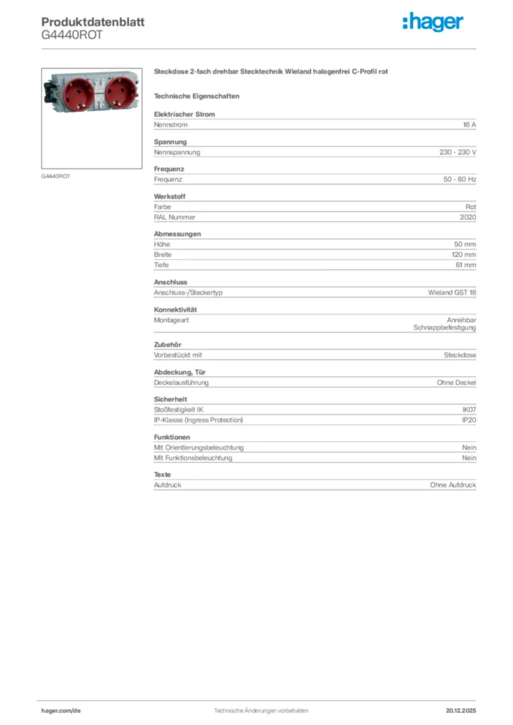 Bild Hager Produktdatenblatt G4440ROT | Hager Deutschland