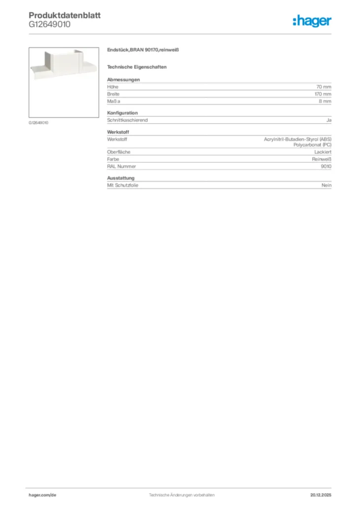 Bild Hager Produktdatenblatt G12649010 | Hager Deutschland