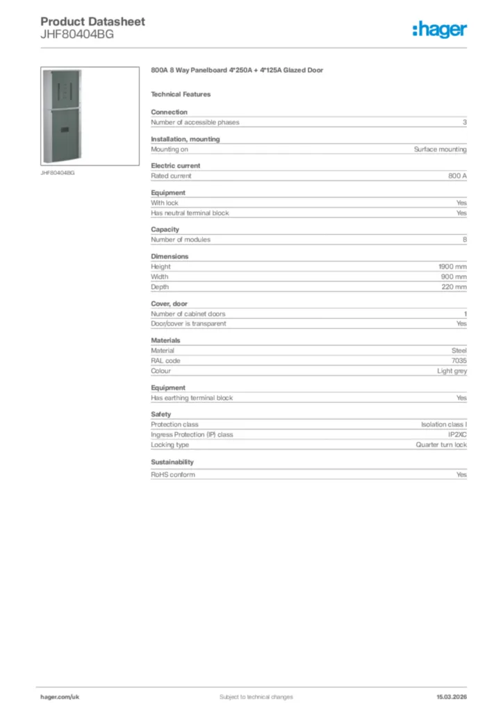 Image Hager Product data sheet JHF80404BG  | Hager