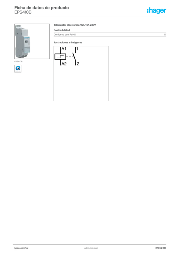 Imagen Hager Ficha de datos de producto EPS410B | Hager España
