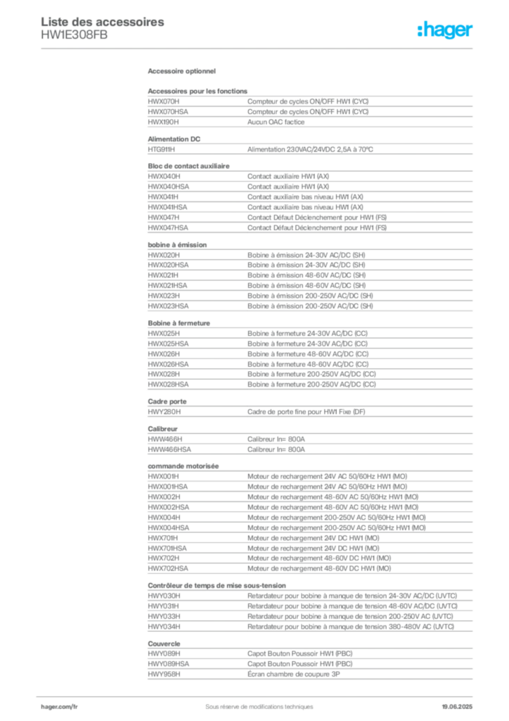 Image Hager Fiche technique du produit HW1E308FB | Hager France