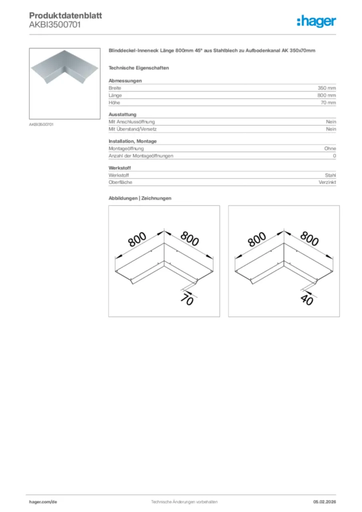 Bild Hager Produktdatenblatt AKBI3500701 | Hager Deutschland