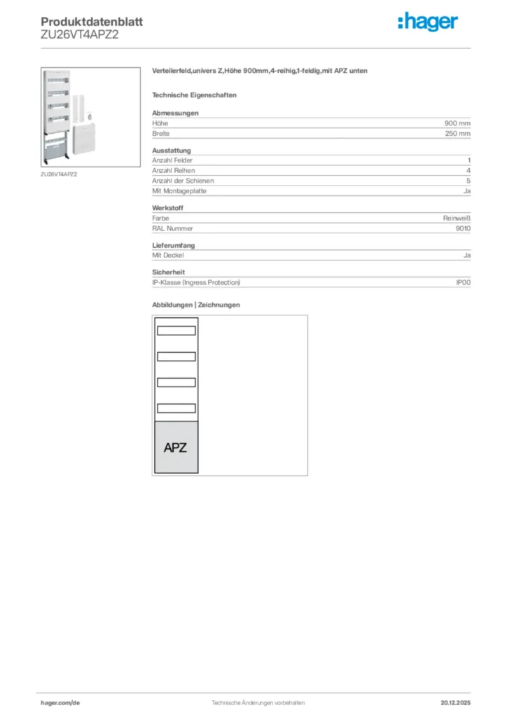 Bild Hager Produktdatenblatt ZU26VT4APZ2 | Hager Deutschland