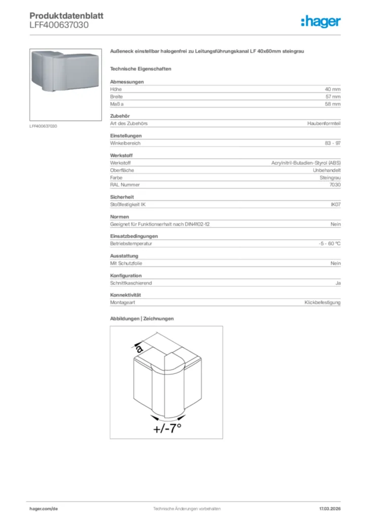 Bild Hager Produktdatenblatt LFF400637030 | Hager Deutschland