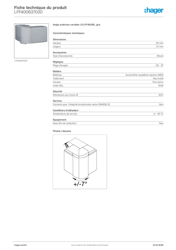Image Hager Fiche technique du produit LFF400637030 | Hager France