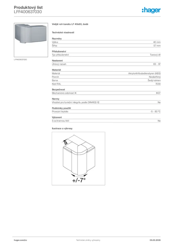 Obrázek Hager Product data sheet LFF400637030 | Hager