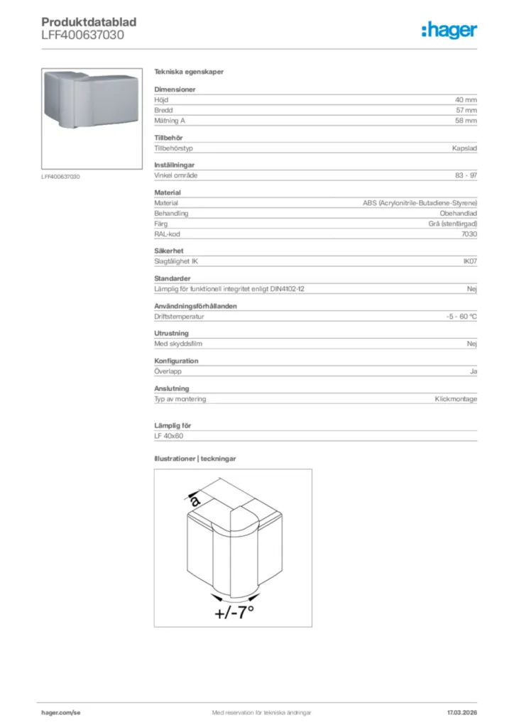 Bild Hager Produktdatablad LFF400637030 | Hager Sverige