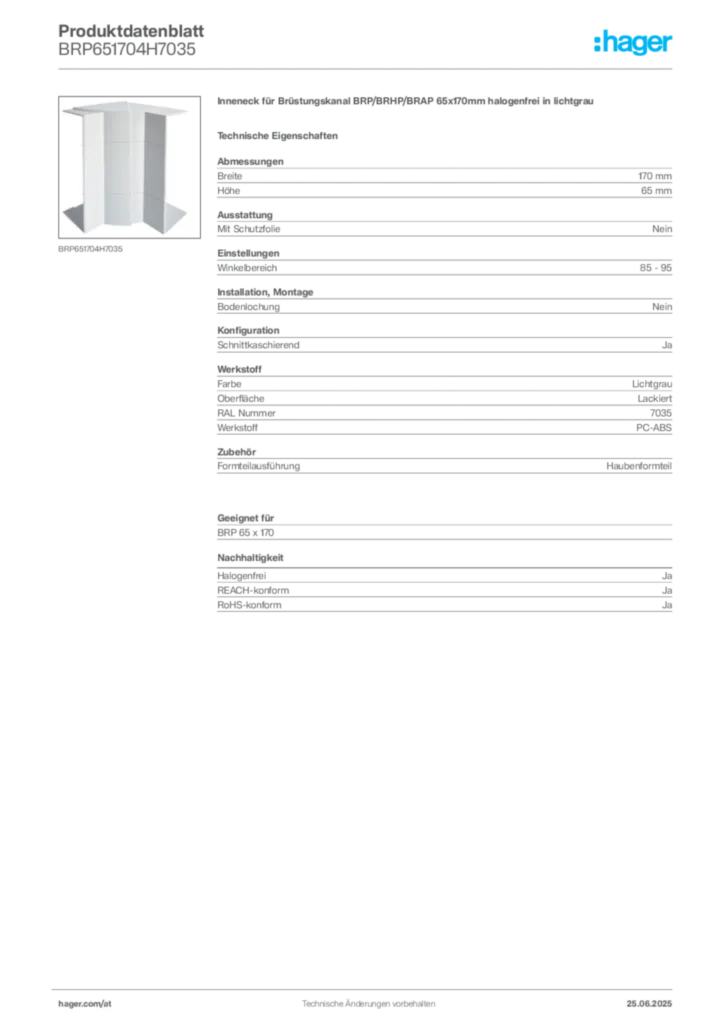 Bild Hager Produktdatenblatt BRP651704H7035 | Hager Deutschland