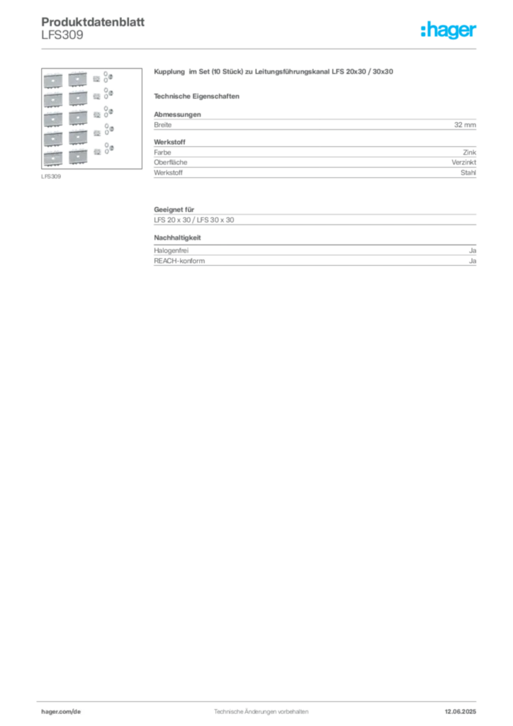 Bild Hager Produktdatenblatt LFS309 | Hager Deutschland