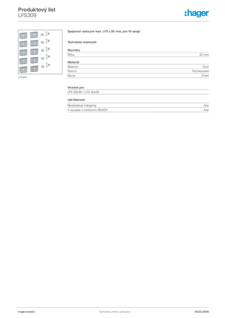 Obrázek Hager Product data sheet LFS309 | Hager