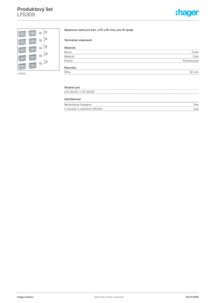 Obrázek Hager Produktový list LFS309 | Hager