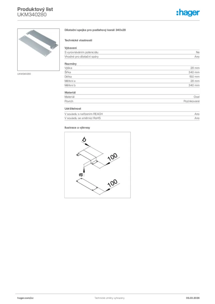 Obrázek Hager Product data sheet UKM340280 | Hager