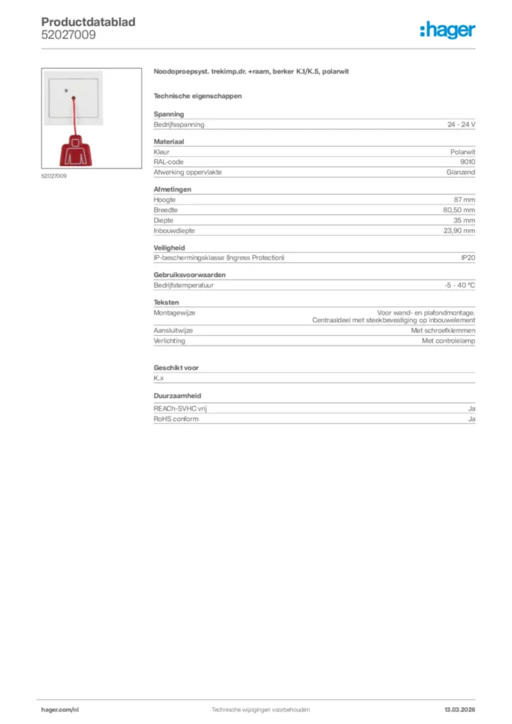 Afbeelding Hager Productdatablad 52027009 | Hager Nederland