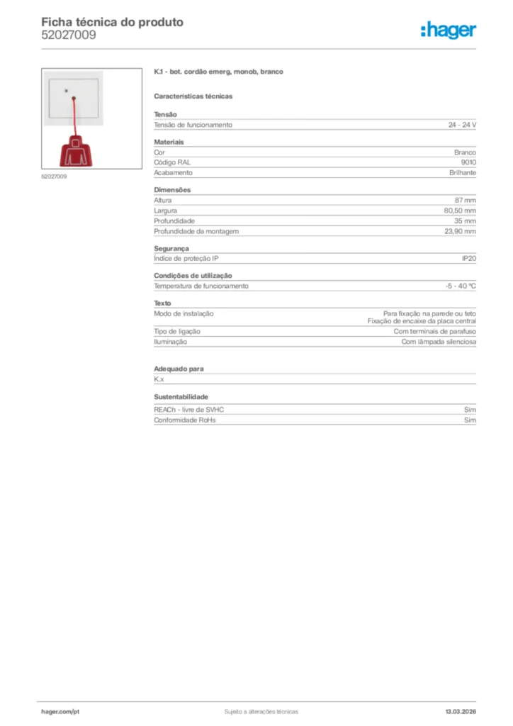 Imagem Hager Ficha técnica do produto 52027009 | Hager Portugal