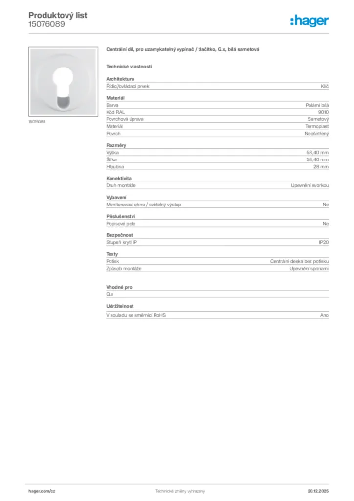 Obrázek Hager Produktový list 15076089 | Hager