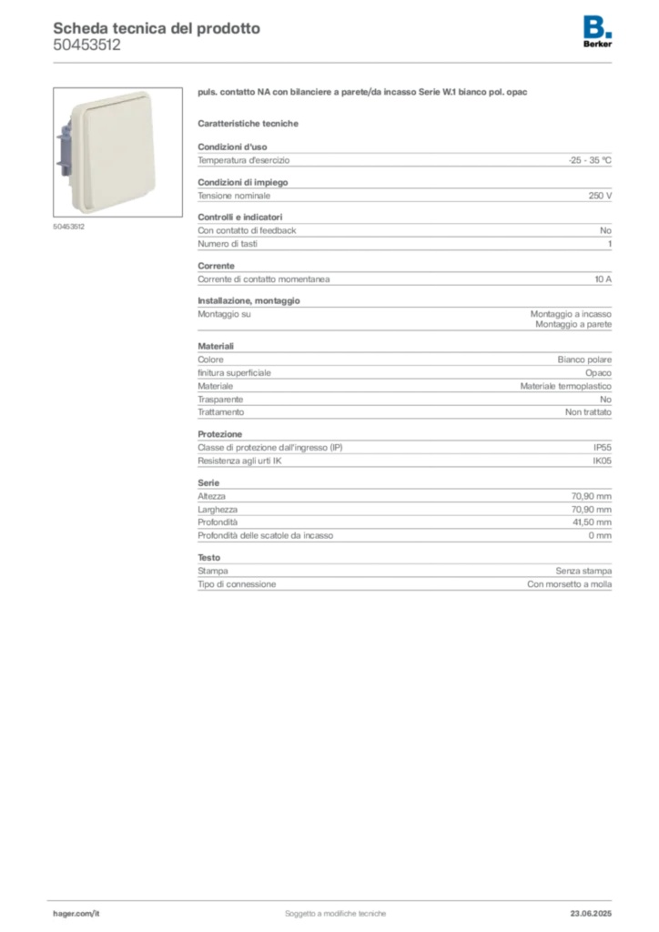 Immagine Berker Scheda tecnica del prodotto 50453512 | Hager Italia