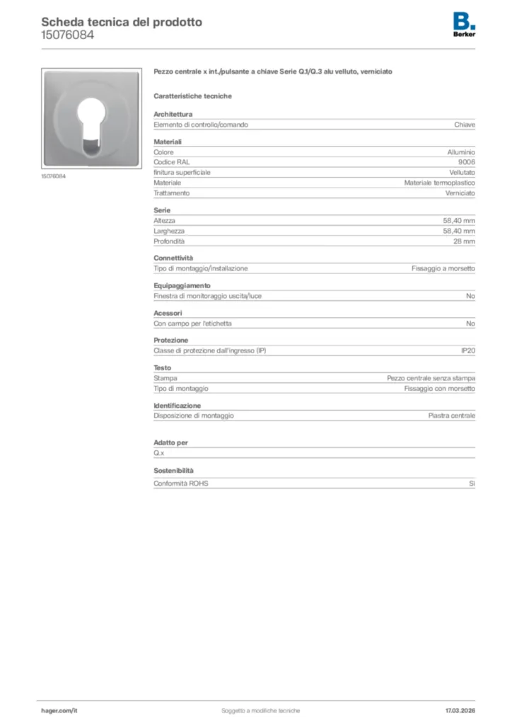 Immagine Berker Scheda tecnica del prodotto 15076084 | Hager Italia