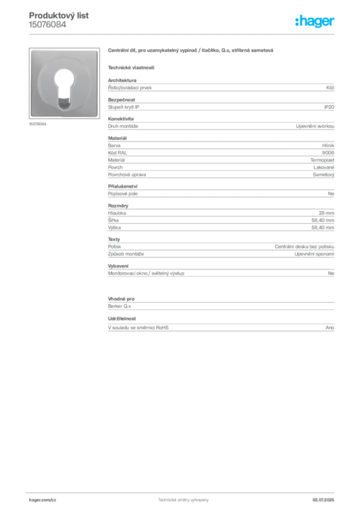 Obrázek Hager Produktový list 15076084 | Hager